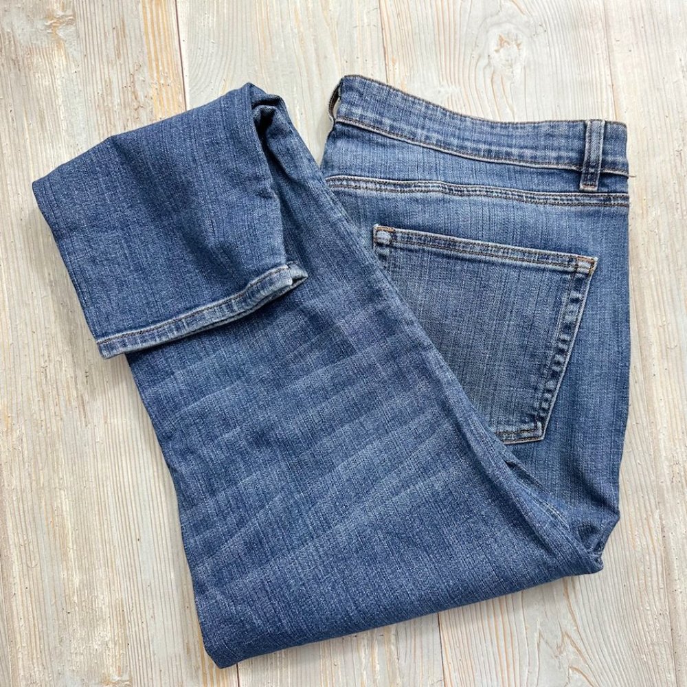 Eileen Fisher Distressed Organic Cotton Denim Boyfriend Ankle Jeans 12